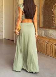 Sexy Halter Deep V-neck Backless Ribbon Slim Fit Dress