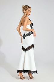 Sexy Deep V Lace Stitching Black and White Dress