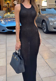Backless Hot Silver Slim Sleeveless Dress