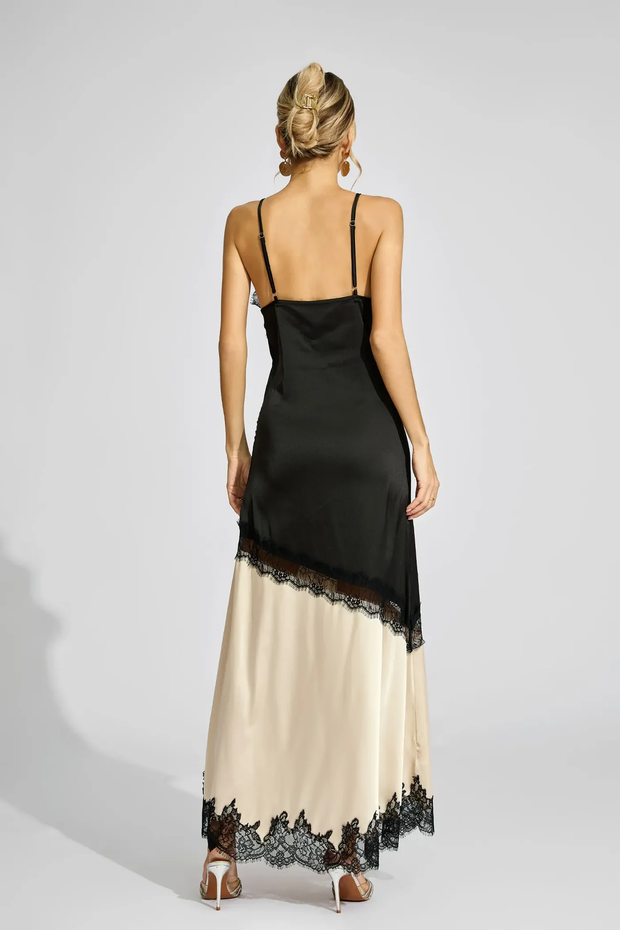 Sexy Sling Deep V Stitching Lace Dress