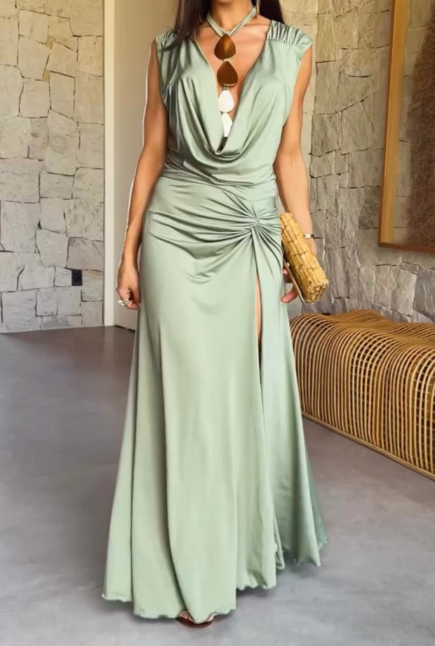 Sexy Halter Deep V-neck Backless Ribbon Slim Fit Dress