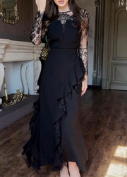 Embroidered Lace Waist Stacked Petal Fishtail Dress