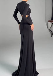 Solid Color Casual Turtleneck Long Sleeve Slim Fishtail Dress
