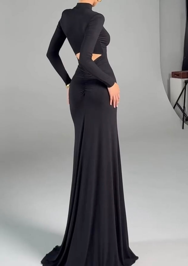 Solid Color Casual Turtleneck Long Sleeve Slim Fishtail Dress