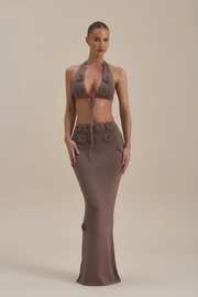 Sexy Knitted Halter Flower Suit Hip Skirt