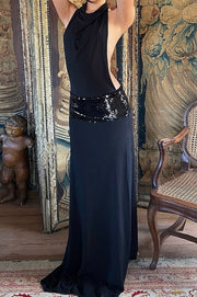 Fashion Sexy Backless Waist Trimming Stitching Sleeveless Dress