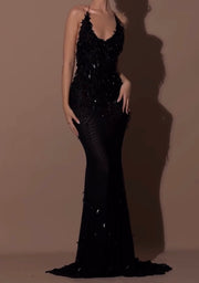 V-neck Halter Sequined Sleeveless Sexy Dress