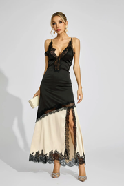 Sexy Sling Deep V Stitching Lace Dress