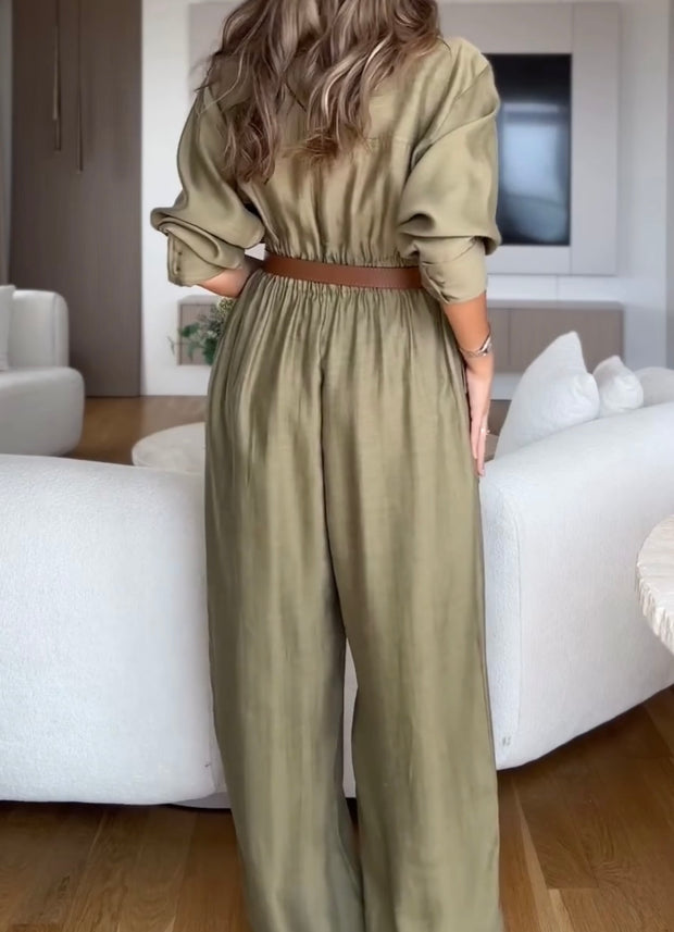 Waist-Tied Leisure Cargo Jumpsuit