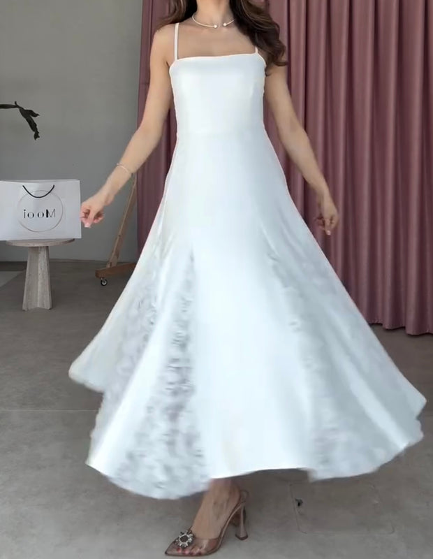 Spaghetti Straps Sleeveless Waist-Tight Simple Dress