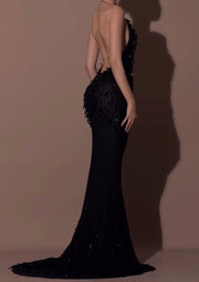 V-neck Halter Sequined Sleeveless Sexy Dress