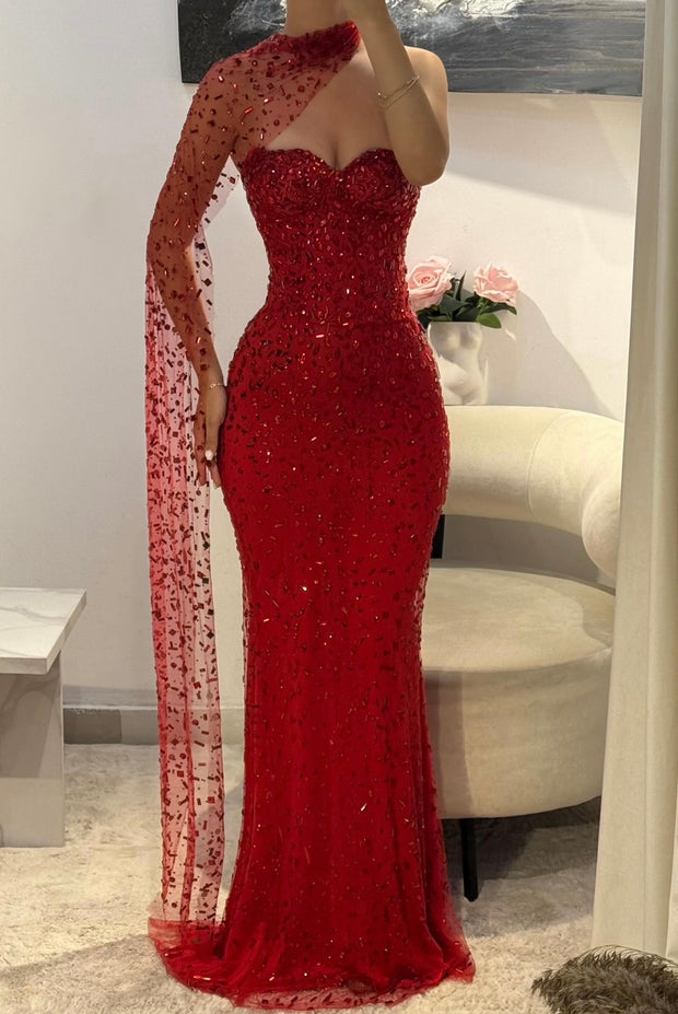Elegant Tube Top Rhinestone Waist-Tied Hip-Wrapped Dress