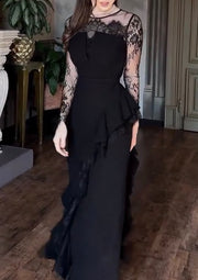 Embroidered Lace Waist Stacked Petal Fishtail Dress