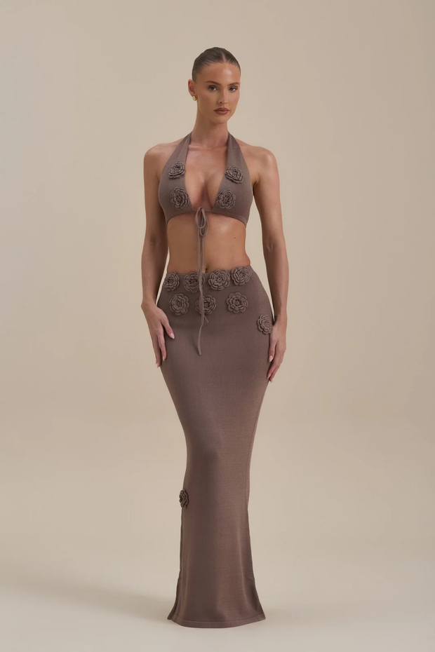 Sexy Knitted Halter Flower Suit Hip Skirt