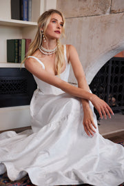 The Avery Dress in White Windsor Brocade