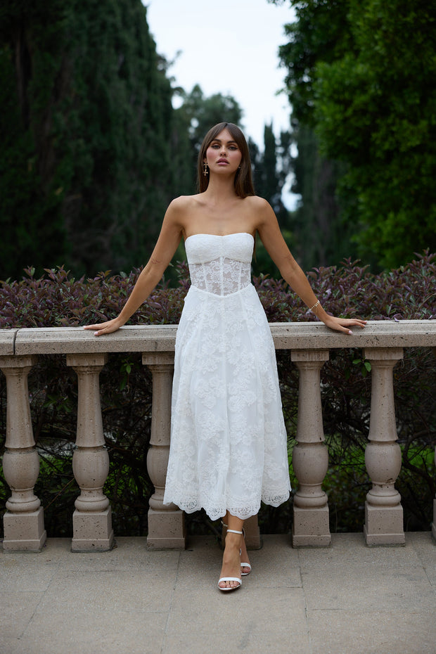 The Hazel Dress in White Chantilly Lace