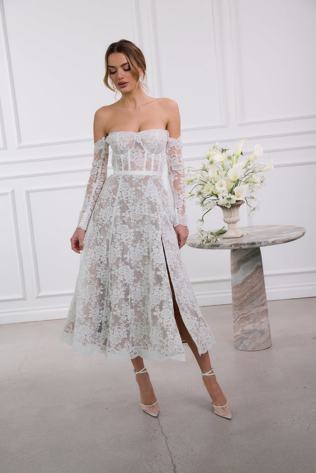 The Katherine Dress in White Chantilly Lace