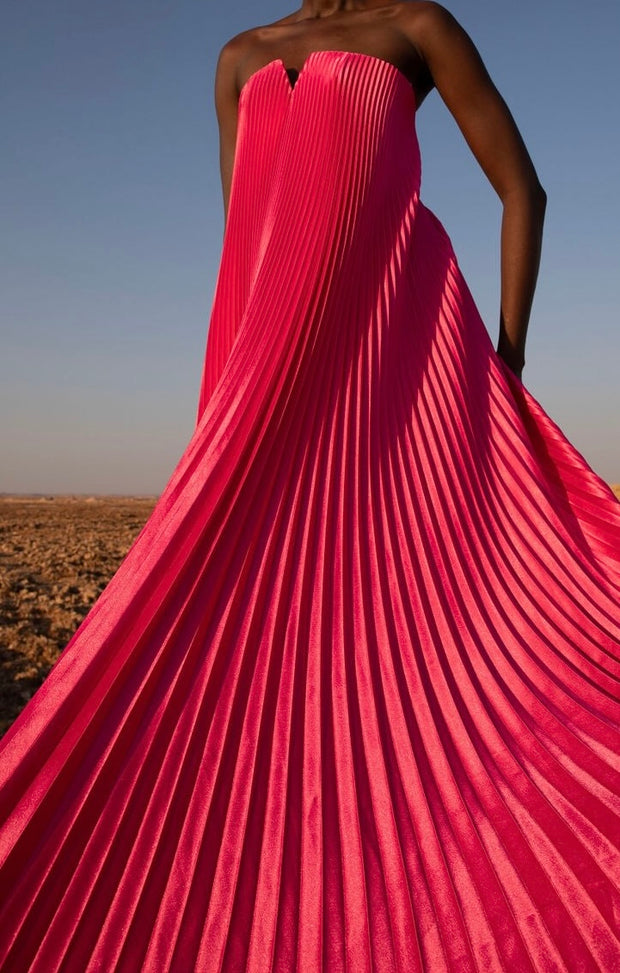 Sexy Tube Top Casual Loose Big Hem Pleated Dress