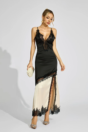 Sexy Sling Deep V Stitching Lace Dress