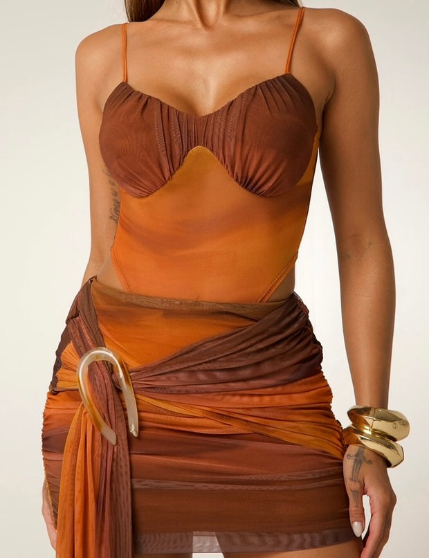 Sexy Spaghetti Straps Chest Wrap Waist Wrap Hip Ribbon Dress