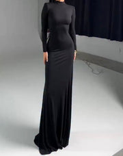 Solid Color Casual Turtleneck Long Sleeve Slim Fishtail Dress
