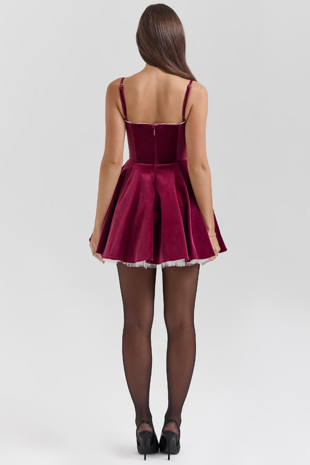 Sexy Lace Tube Top Christmas A- line Dress