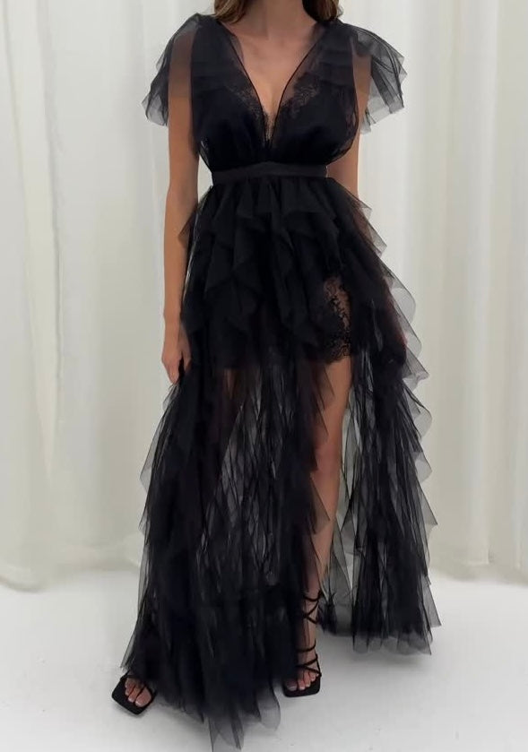 Fashion Version V-neck Lace Sling Temperament Waist-Controlled Dress