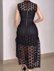 Fashion Style Hollow round Neck Slit Sleeveless Dress