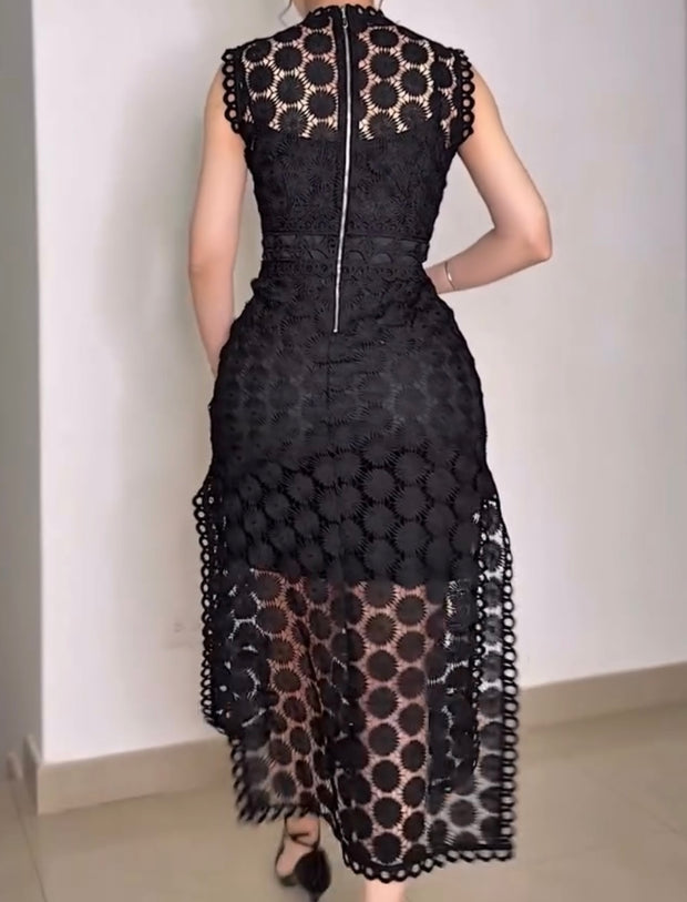 Fashion Style Hollow round Neck Slit Sleeveless Dress
