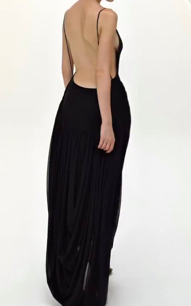 Sling off-Neck Fold Split Slim-Fit Sexy Mesh Dress