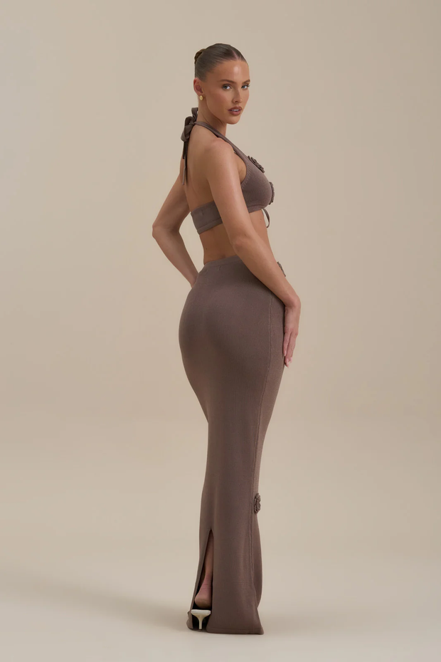 Sexy Knitted Halter Flower Suit Hip Skirt