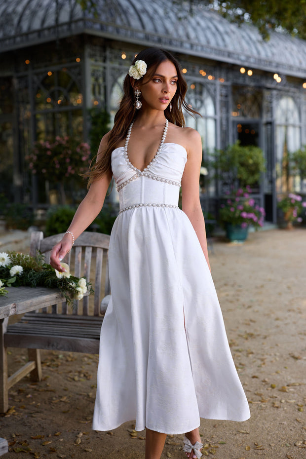 The Heidi Dress in White Windsor Brocade